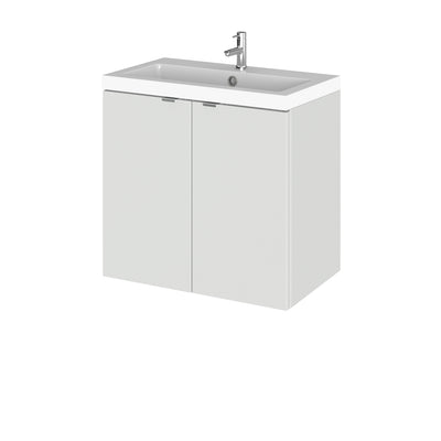 Hudson Reed Fusion Wall Hung 600mm Vanity Unit With 2 Doors & Basin - Polymarble - Grey Mist Gloss