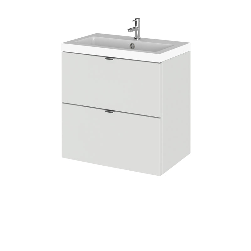 Hudson Reed Fusion Wall Hung 500mm Vanity Unit With 2 Drawers & Basin - Polymarble - Grey Mist Gloss