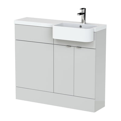 Hudson Reed Fusion 1000mm Floorstanding Combination Unit With Round Semi Recessed Basin - Right Hand - Grey Mist Gloss