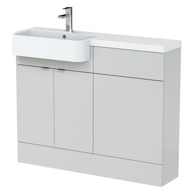 Hudson Reed Fusion 1100mm Floorstanding Combination Unit With Round Semi Recessed Basin - Left Hand - Grey Mist Gloss