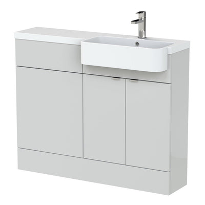 Hudson Reed Fusion 1100mm Floorstanding Combination Unit With Round Semi Recessed Basin - Right Hand - Grey Mist Gloss