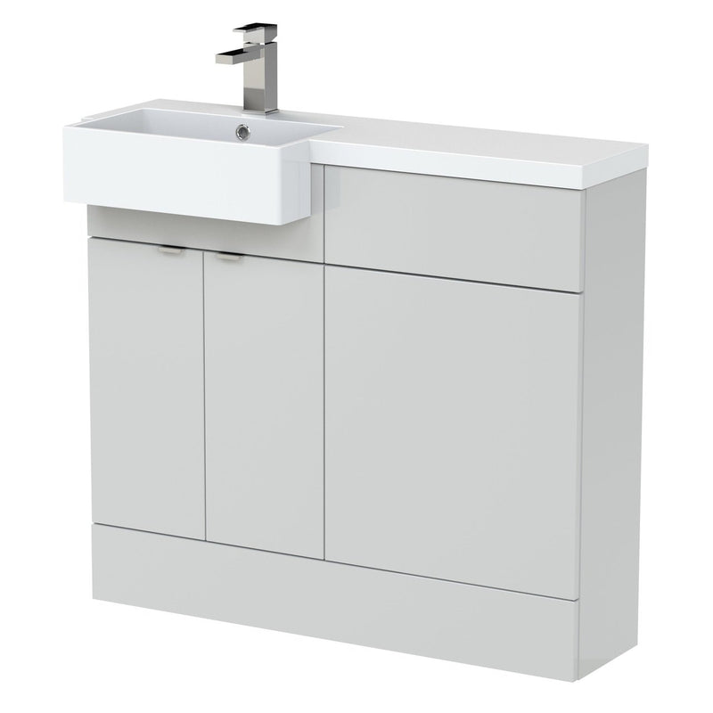 Hudson Reed Fusion 1000mm Floorstanding Combination Unit With Square Semi Recessed Basin - Left Hand - Grey Mist Gloss