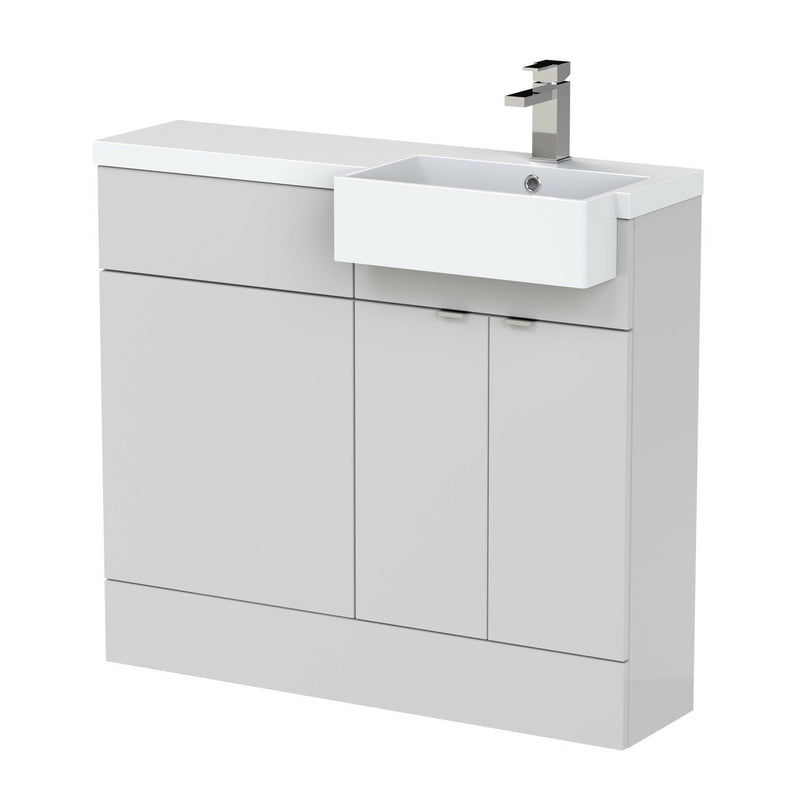 Hudson Reed Fusion 1000mm Floorstanding Combination Unit With Square Semi Recessed Basin - Right Hand - Grey Mist Gloss