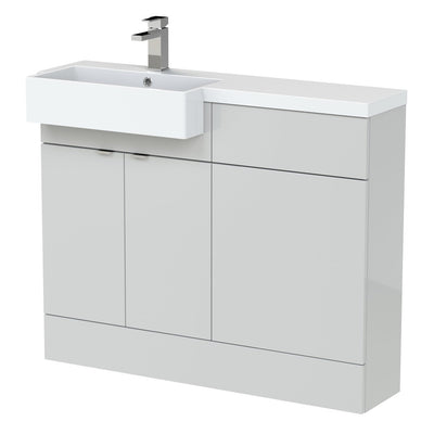 Hudson Reed Fusion 1100mm Floorstanding Combination Unit With Square Semi Recessed Basin - Left Hand - Grey Mist Gloss