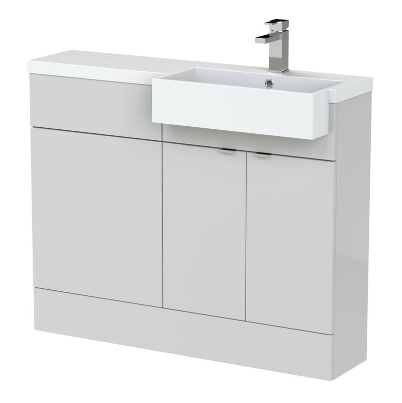 Hudson Reed Fusion 1100mm Floorstanding Combination Unit With Square Semi Recessed Basin - Right Hand - Grey Mist Gloss