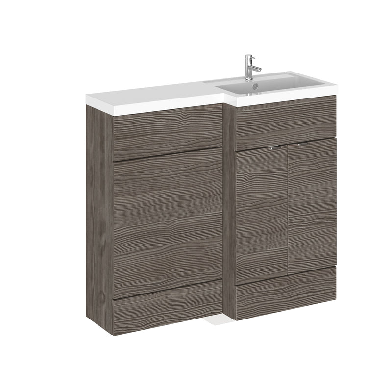 Hudson Reed Fusion 1000mm Floorstanding Combination Unit With L Shaped Basin - Right Hand - Brown Grey Avola