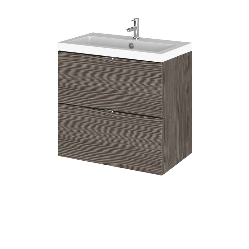 Hudson Reed Fusion Wall Hung 600mm Vanity Unit With 2 Drawers & Basin - Polymarble - Brown Grey Avola
