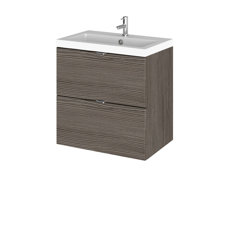 Hudson Reed Fusion Wall Hung 500mm Vanity Unit With 2 Drawers & Basin - Polymarble - Brown Grey Avola