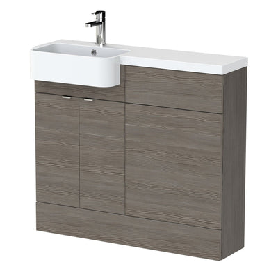 Hudson Reed Fusion 1000mm Floorstanding Combination Unit With Round Semi Recessed Basin - Left Hand - Brown Grey Avola
