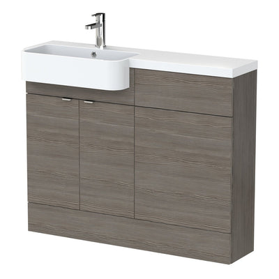 Hudson Reed Fusion 1100mm Floorstanding Combination Unit With Round Semi Recessed Basin - Left Hand - Brown Grey Avola