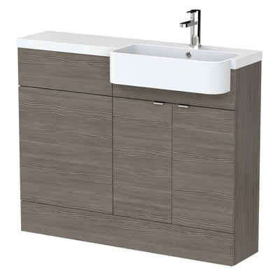 Hudson Reed Fusion 1100mm Floorstanding Combination Unit With Round Semi Recessed Basin - Right Hand - Brown Grey Avola