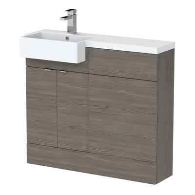 Hudson Reed Fusion 1000mm Floorstanding Combination Unit With Square Semi Recessed Basin - Left Hand - Brown Grey Avola