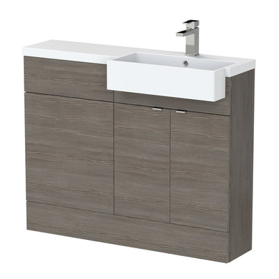Hudson Reed Fusion 1100mm Floorstanding Combination Unit With Square Semi Recessed Basin - Right Hand - Brown Grey Avola