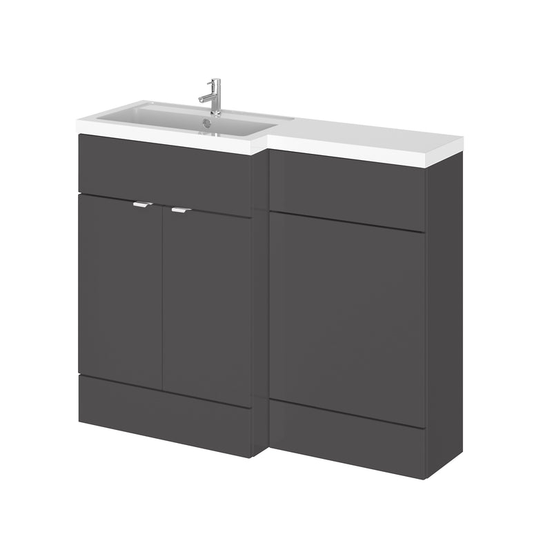Hudson Reed Fusion 1100mm Floorstanding Combination Unit With L Shaped Basin - Left Hand - Grey Gloss