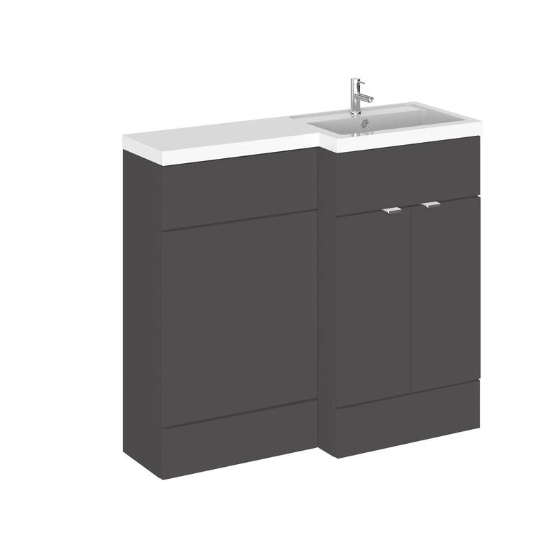 Hudson Reed Fusion 1000mm Floorstanding Combination Unit With L Shaped Basin - Right Hand - Grey Gloss