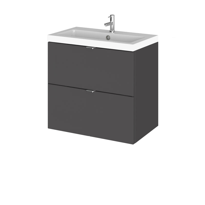 Hudson Reed Fusion Wall Hung 600mm Vanity Unit With 2 Drawers & Basin - Polymarble - Grey Gloss