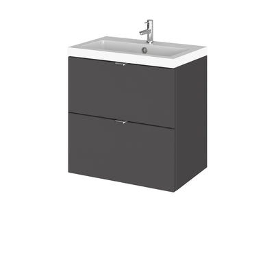 Hudson Reed Fusion Wall Hung 500mm Vanity Unit With 2 Drawers & Basin - Polymarble - Grey Gloss