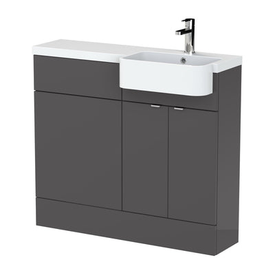 Hudson Reed Fusion 1000mm Floorstanding Combination Unit With Round Semi Recessed Basin - Right Hand - Grey Gloss