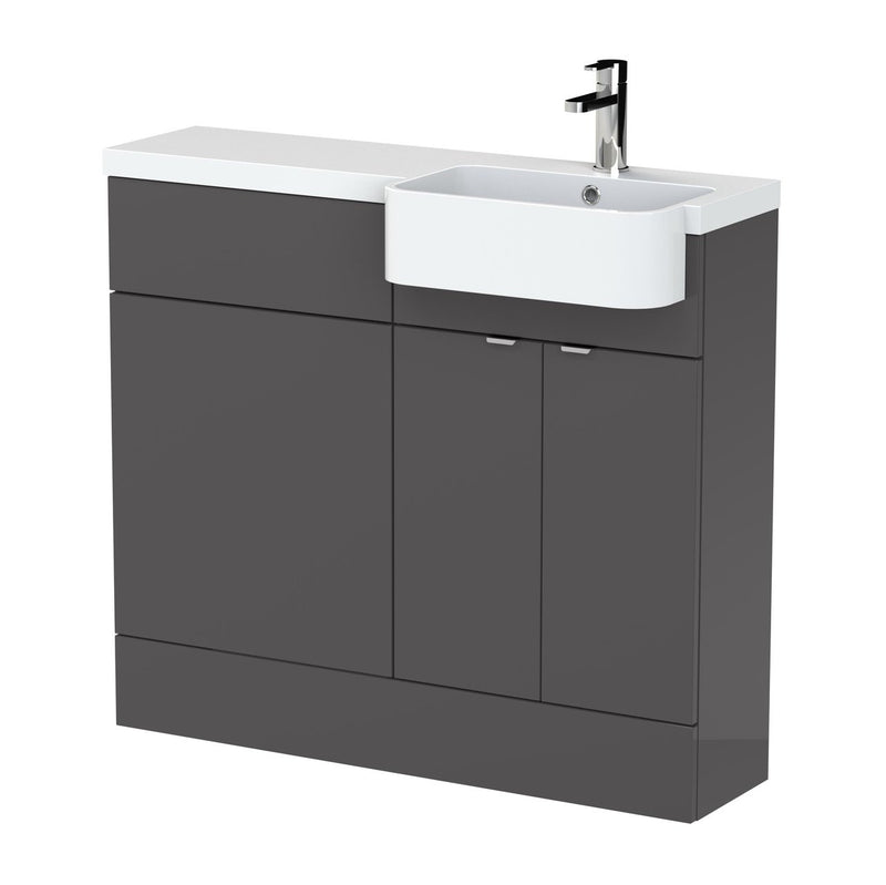 Hudson Reed Fusion 1000mm Floorstanding Combination Unit With Round Semi Recessed Basin - Right Hand - Grey Gloss