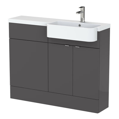 Hudson Reed Fusion 1100mm Floorstanding Combination Unit With Round Semi Recessed Basin - Right Hand - Grey Gloss