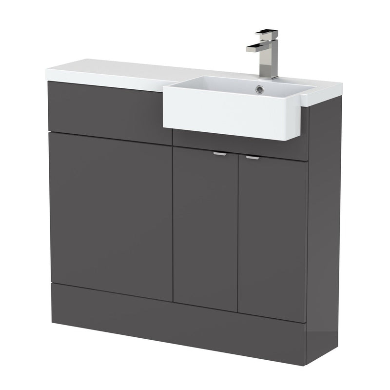 Hudson Reed Fusion 1000mm Floorstanding Combination Unit With Square Semi Recessed Basin - Right Hand - Grey Gloss