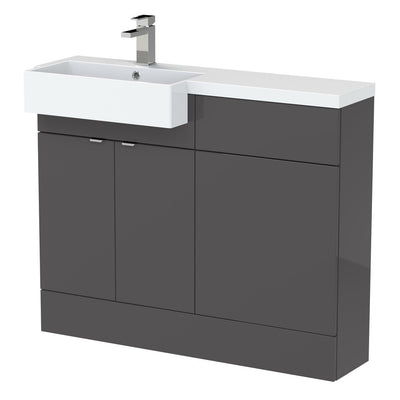 Hudson Reed Fusion 1100mm Floorstanding Combination Unit With Square Semi Recessed Basin - Left Hand - Grey Gloss