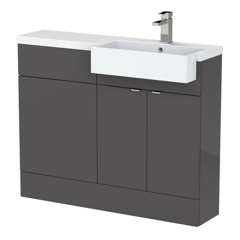 Hudson Reed Fusion 1100mm Floorstanding Combination Unit With Square Semi Recessed Basin - Right Hand - Grey Gloss