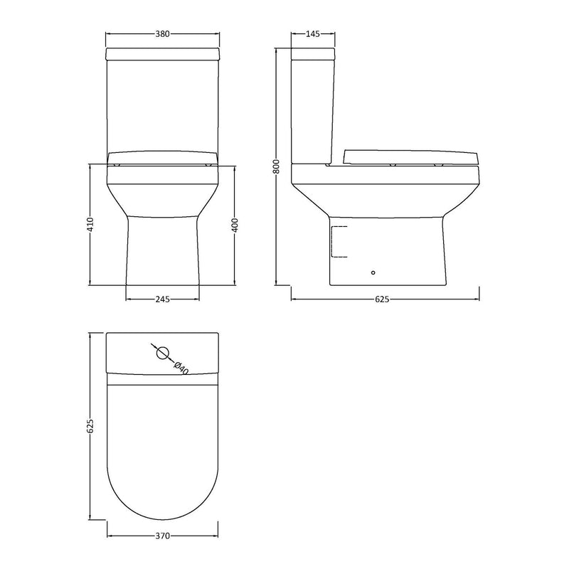 Nuie Harmony Semi Flush To Wall Close Coupled Toilet & Soft Close Seat - 625mm Projection