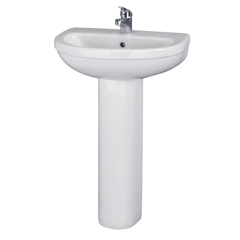 Jenson 550mm Basin With 1 Tap Hole & Full Pedestal