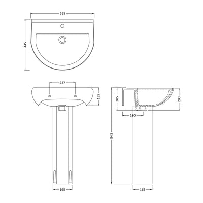 Jenson 550mm Basin With 1 Tap Hole & Full Pedestal