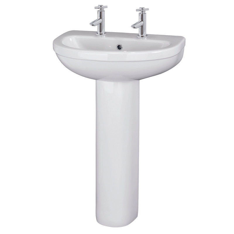 Jenson 550mm Basin With 2 Tap Hole & Full Pedestal