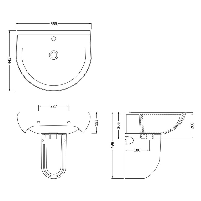 Nuie Ivo 550 x 445mm Basin With 1 Tap Hole & Semi Pedestal