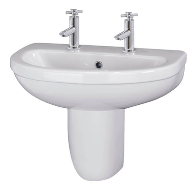 Nuie Ivo 550 x 445mm Basin With 2 Tap Hole & Semi Pedestal