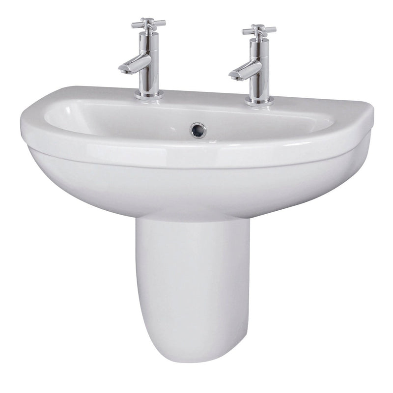 Jenson 550mm Basin With 2 Tap Hole & Semi Pedestal