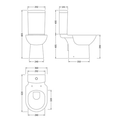 Nuie Provost Compact Close Coupled Toilet & Soft Close Seat - 620mm Projection