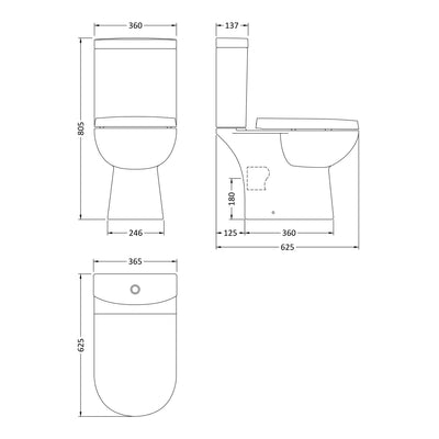 Nuie Lawton Compact Close Coupled Toilet & Soft Close Seat - 625mm Projection