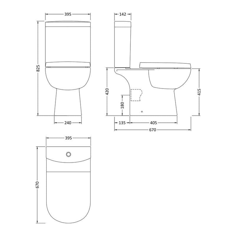 Nuie Lawton Close Coupled Toilet & Soft Close Seat - 670mm Projection