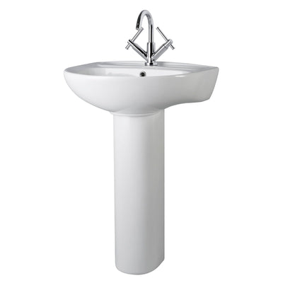 Layla 550mm Basin With 1 Tap Hole & Full Pedestal