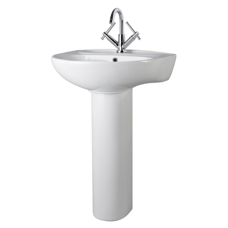 Layla 550mm Basin With 1 Tap Hole & Full Pedestal