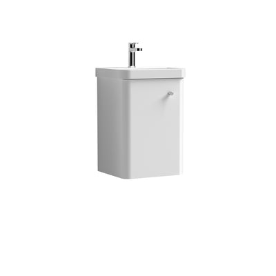 Nuie Core 400 x 335mm Wall Hung Vanity Unit With 1 Door & Ceramic Basin - White Gloss
