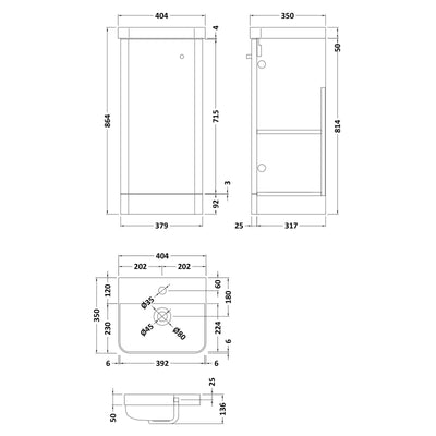 Nuie Core 400 x 335mm Floor Standing Vanity Unit With 1 Door & Ceramic Basin