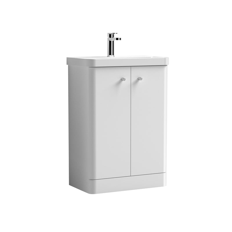 Nuie Core 600 x 335mm Floor Standing Vanity Unit With 2 Doors & Ceramic Basin - White GlossNuie Core 600 x 335mm Floor Standing Vanity Unit With 2 Doors & Ceramic Basin