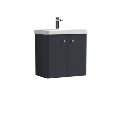 Nuie Core 600 x 335mm Wall Hung Vanity Unit With 2 Doors & Ceramic Basin - Anthracite Satin