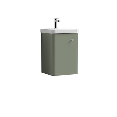 Nuie Core 400 x 335mm Wall Hung Vanity Unit With 1 Door & Ceramic Basin - Green Satin