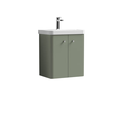 Nuie Core 500 x 335mm Wall Hung Vanity Unit With 2 Doors & Ceramic Basin - Green Satin