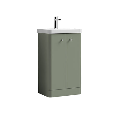 Nuie Core 500 x 335mm Floor Standing Vanity Unit With 2 Doors & Ceramic Basin - Green Satin