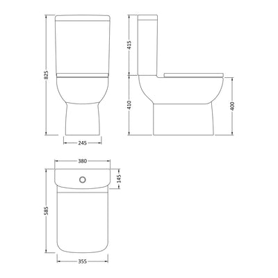 Nuie Ambrose Compact Semi Flush To Wall Close Coupled Toilet & Soft Close Seat - 585mm Projection