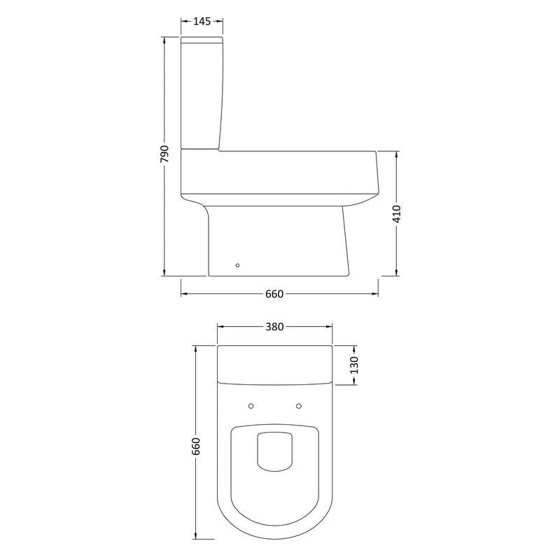 Nuie Ambrose Semi Flush To Wall Close Coupled Toilet & Soft Close Seat - 660mm Projection