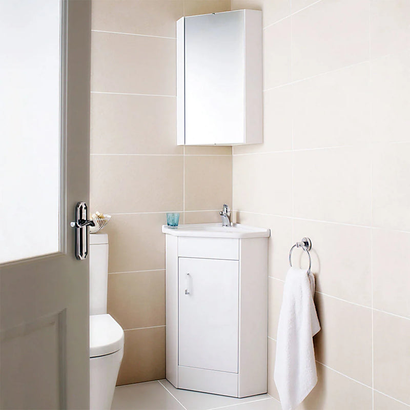 Nuie Mayford Cloakroom 459 x 295mm Corner Mirror Cabinet With 1 Door - Gloss White