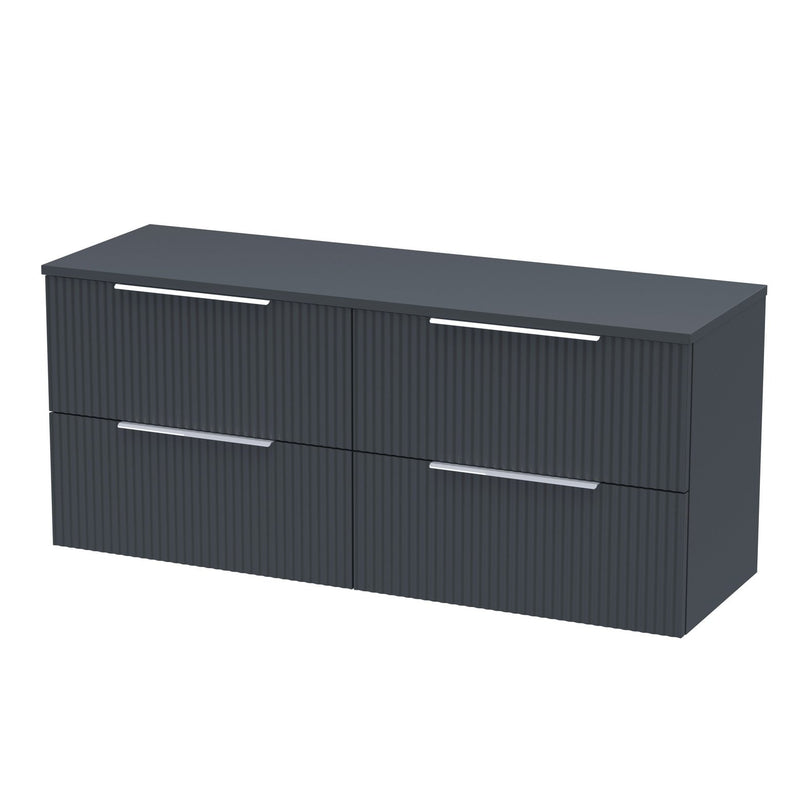 Hudson Reed Fluted Wall Hung 1200mm Vanity Unit With 4 Drawers & Worktop - Satin Anthracite